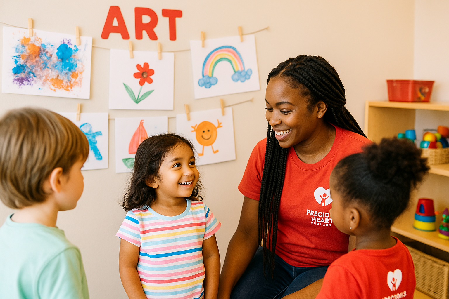 Art wall with positive teacher interaction